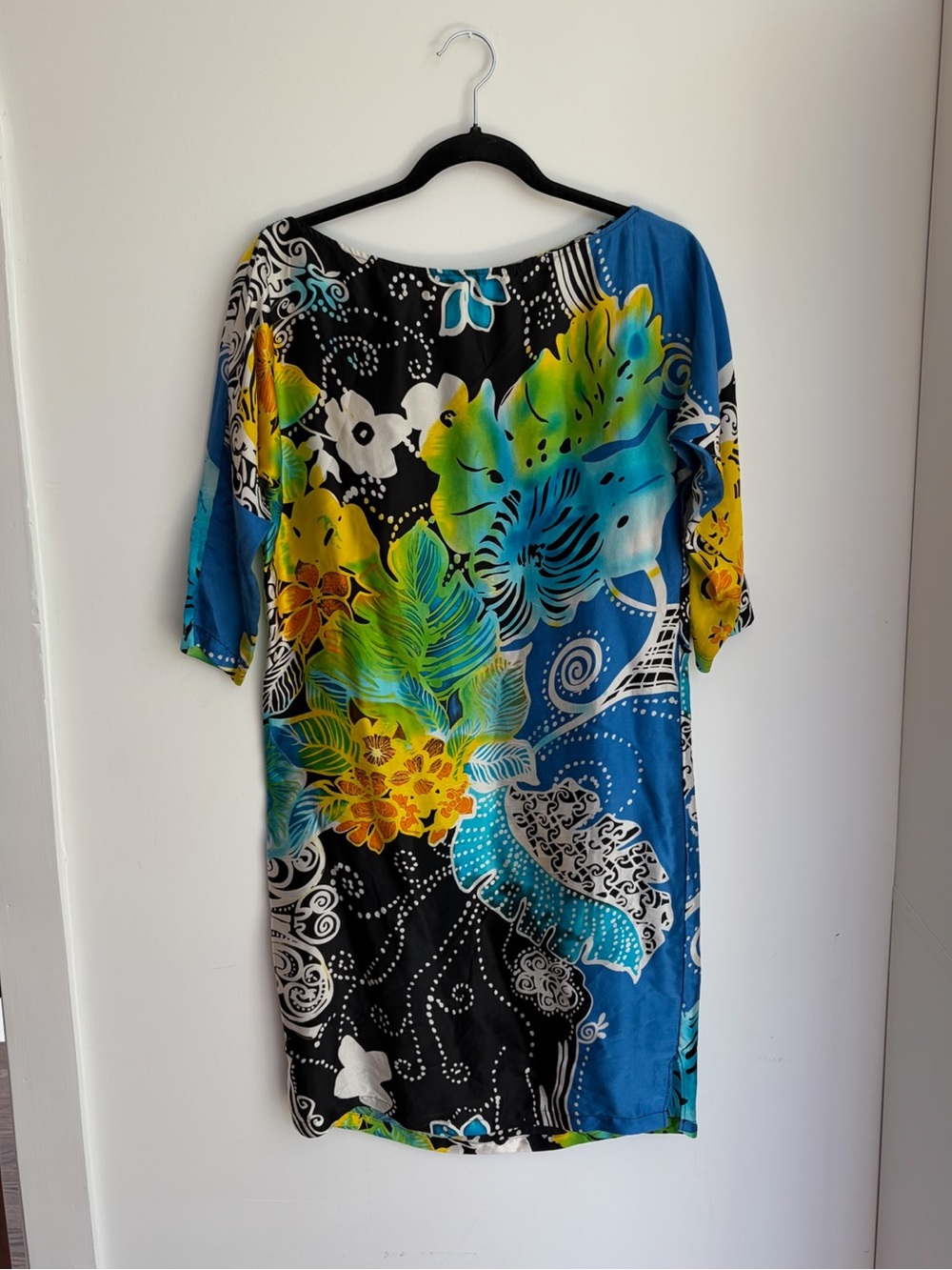 Vintage Cache 100% Silk Wearable Art Mini Dress XS Y2K Colorful Statement Dress